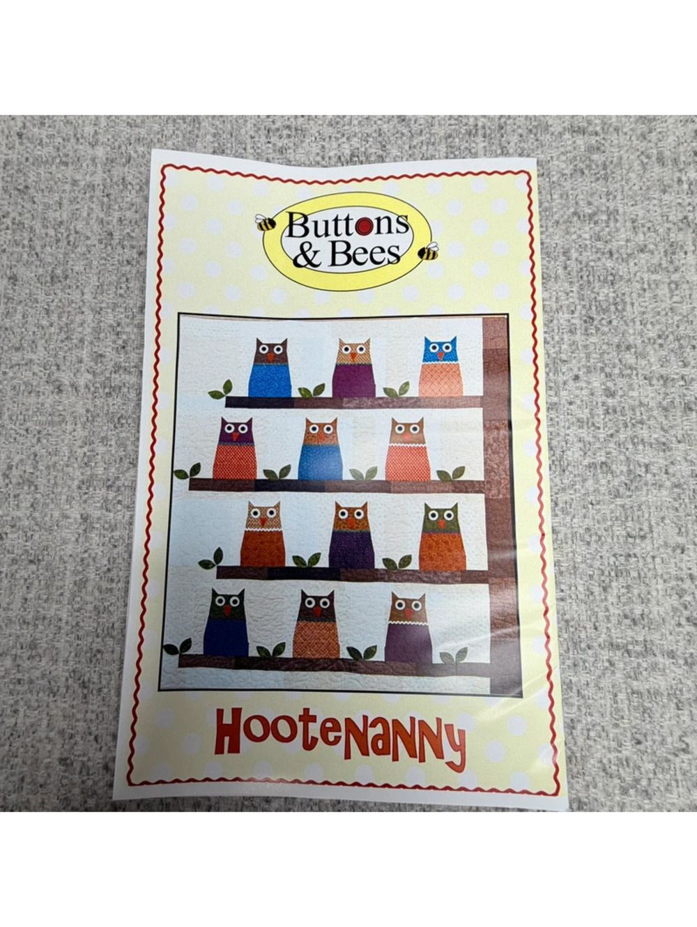 New Buttons & Bees Hootenanny Owl Quilt Pattern Applique Colorful Woodland